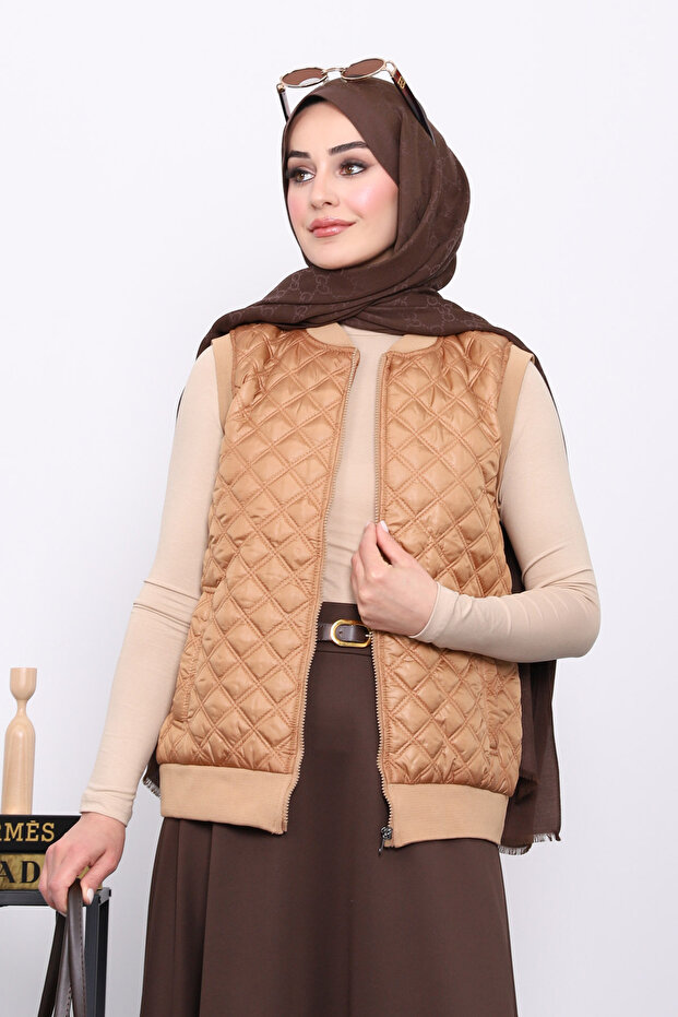 Camel Cepli Kapitone Yelek - 4