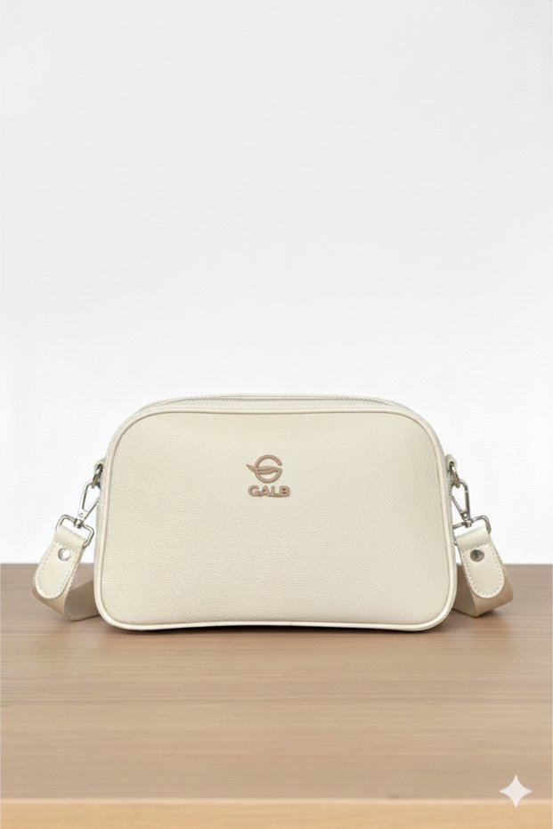 Cream Color Medium Size Plain Leather Daily 6 Compartment Crossbody Women's Shoulder Bag