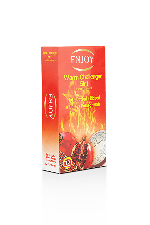 Warm Challenger Pomegranate Condoms 12 pcs | 5x1 , Dotted, Ribbed, Ultra-Thin, Lubricated & Flavored