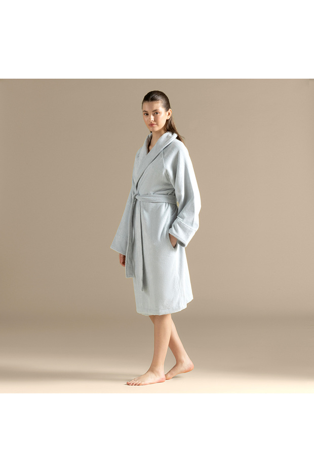 Solid Unisex Bornoz inci Mavi - 3