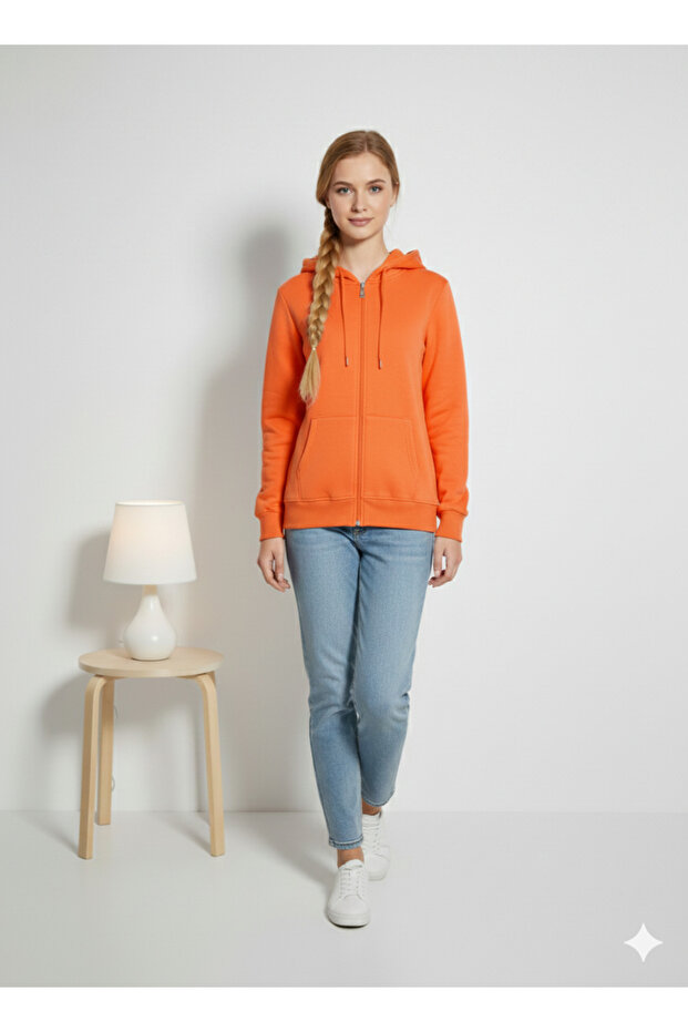 Unisex 3 Thread Cotton Regular Fit Comfortable Fit Hooded Zippered Thick Cardigan with Fleece Inside Fleece-Lined