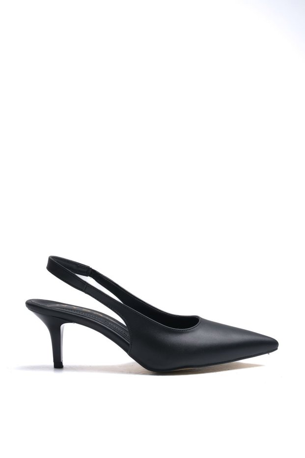 Rossie; Women's Black Matte Leather, Open Back Classic Thin Heeled Stiletto