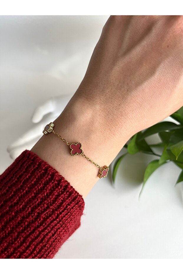 VIP Van Cleef Model 5'li Yonca Çelik Altın Bileklik - 3