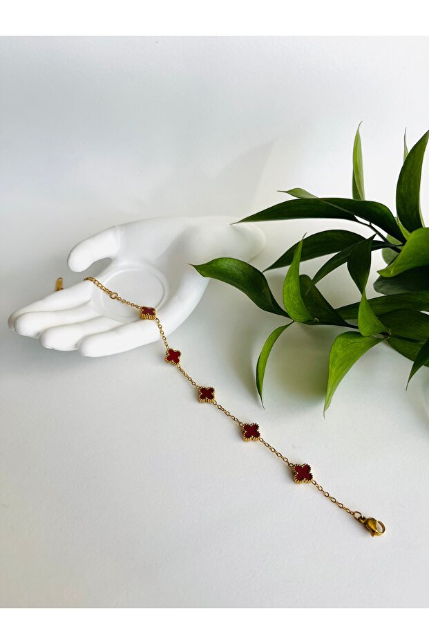 VIP Van Cleef Model 5'li Yonca Çelik Altın Bileklik - 4