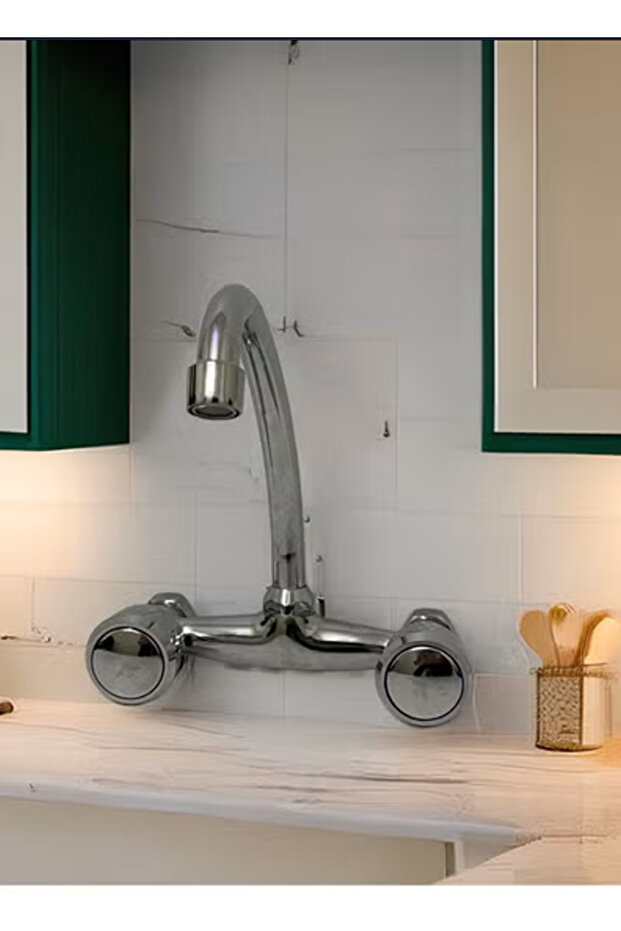 صنبور خلاط جداري عام بمقبضين، فضي اللون - 5