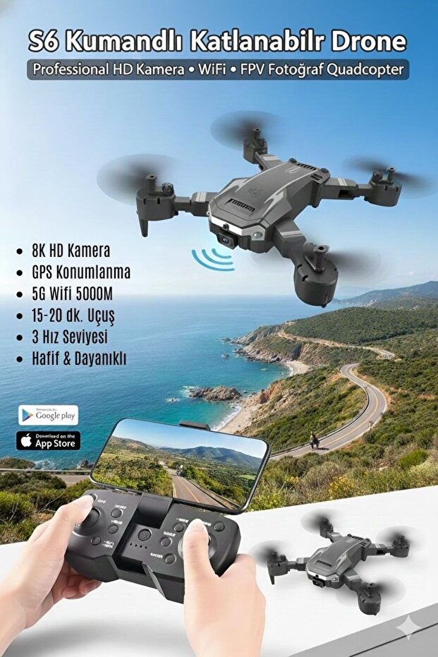 FaroxTech S6 Kumandalı, Katlanabilir, Profesyonel Hd Kamera, Wifi, Fpv Fotoğraf Quadcopter Selfie Drone