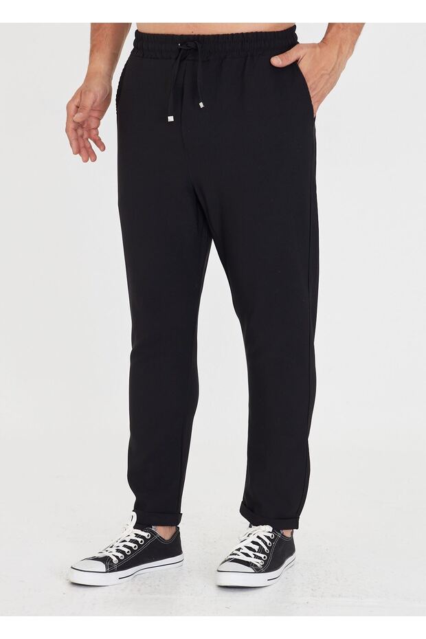 Men's Elastic Waist Lace-Up Double Leg Slim Fit Jogger Trousers