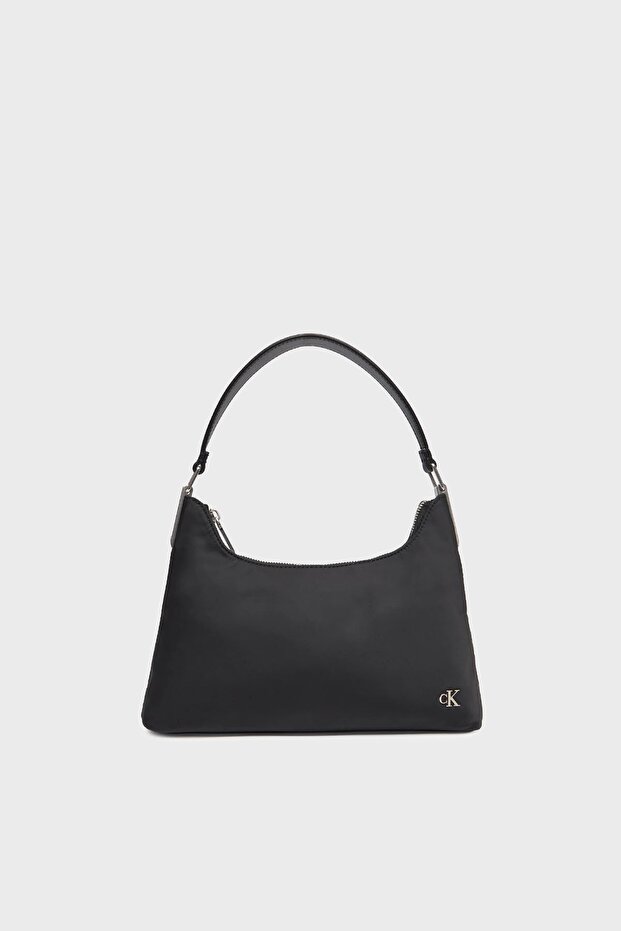 Women's Zip Closure CK-Logo Short-Strap Black Shoulder Bag LV04K3219G-UB1