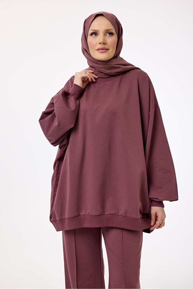 3044 - Rahat, Salaş Basic Kadın Uzun Sweatshirt - 2