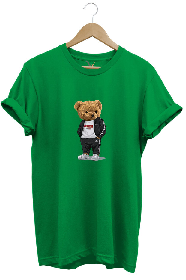 Cute Teddy Bear Printed Love Design 100% Cotton Regular Fit Crew Neck Unisex T-Shirt