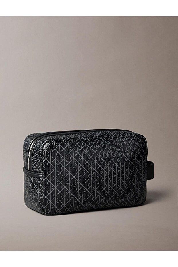 Men Black Allover Monogram Logo Zip Dopp Kit - 2