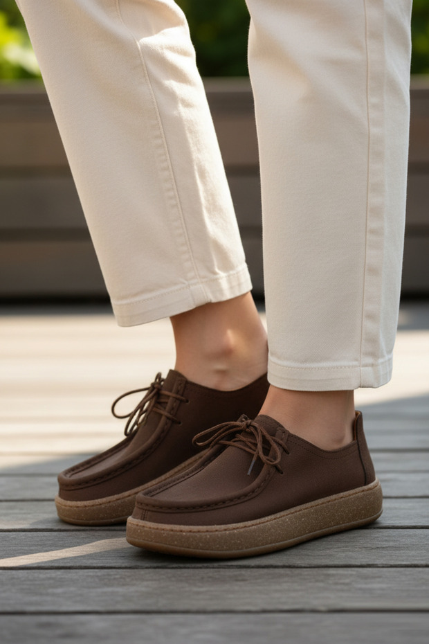 V944092701 Brown Genuine Leather Nubuck Casual Shoes