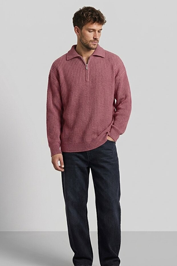 سترة بياقة بولو كبيرة الحجم بنصف سحاب - 2