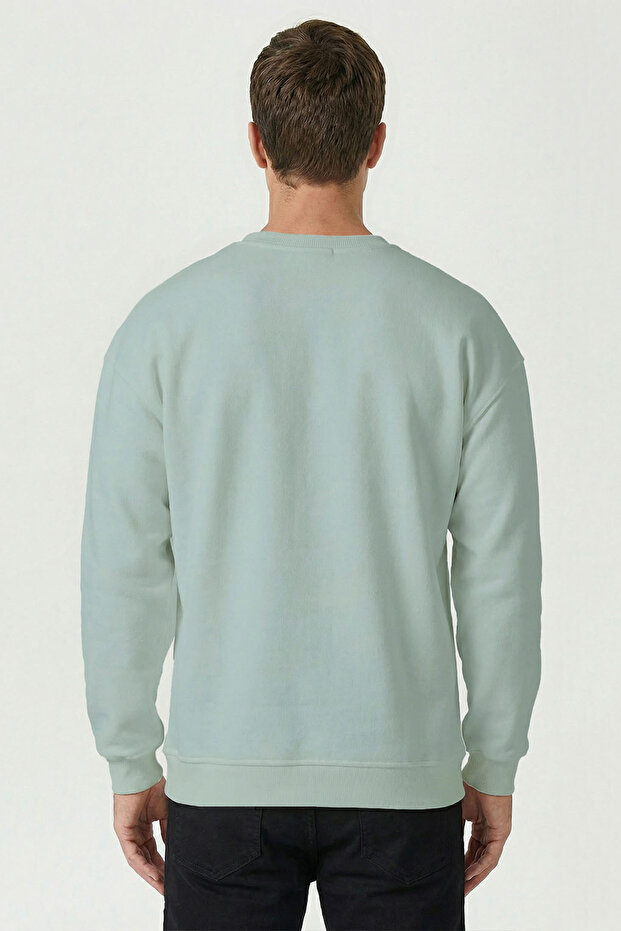 Erkek Oversize Gri Basic Şardonlu Sweatshirt - 3