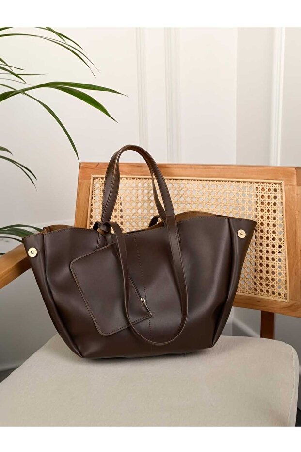 Women's Large Size Arm and Shoulder Polen Bag Brown