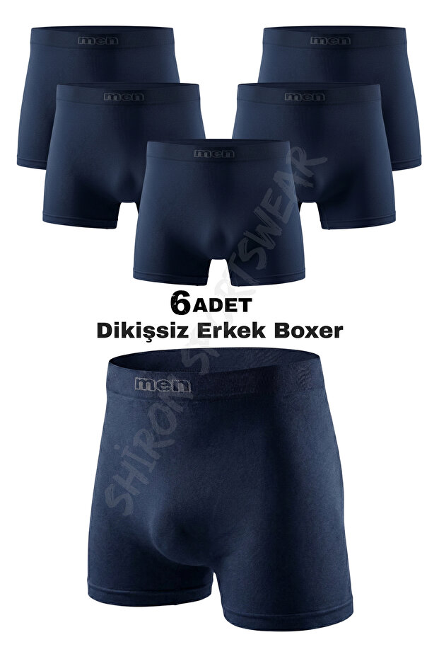 6-Pack Navy Blue Stitch-Free Seamless Men's Boxers - High Comfort Sports Underwear