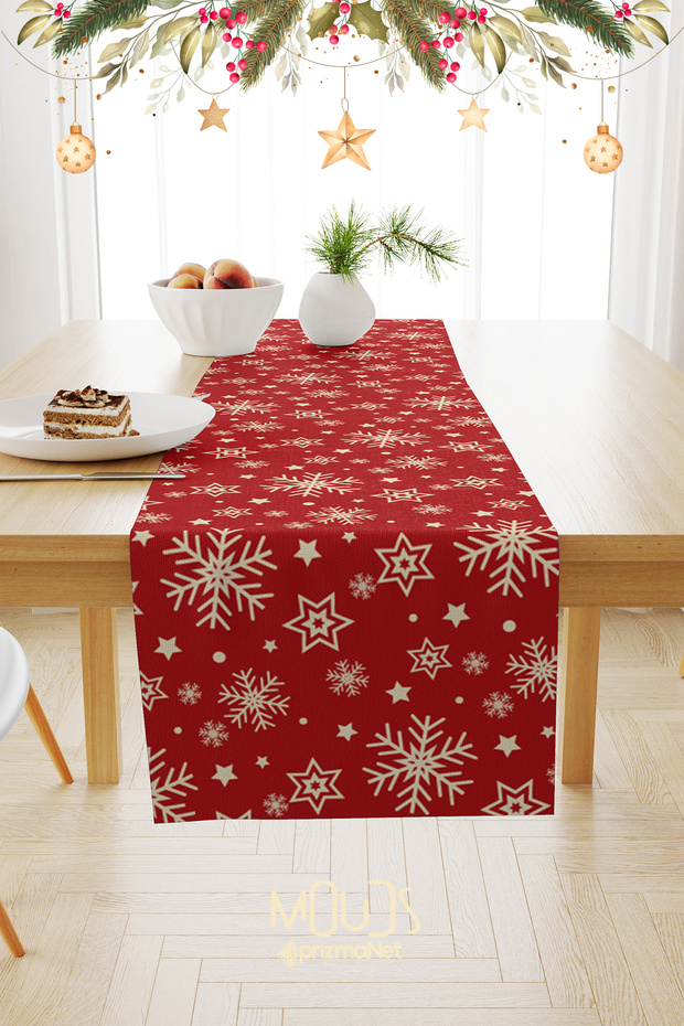 Snowflakes Christmas Patterned Suede Runner Tablecloth - 1