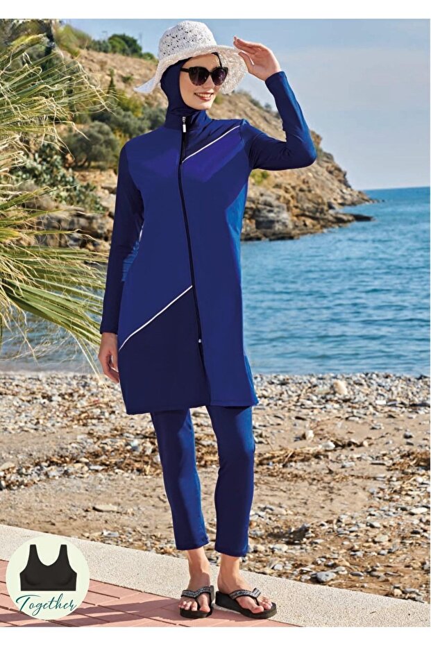 23114-3 Flexible Parachute Fabric High Collar Full Hijab Swimsuit