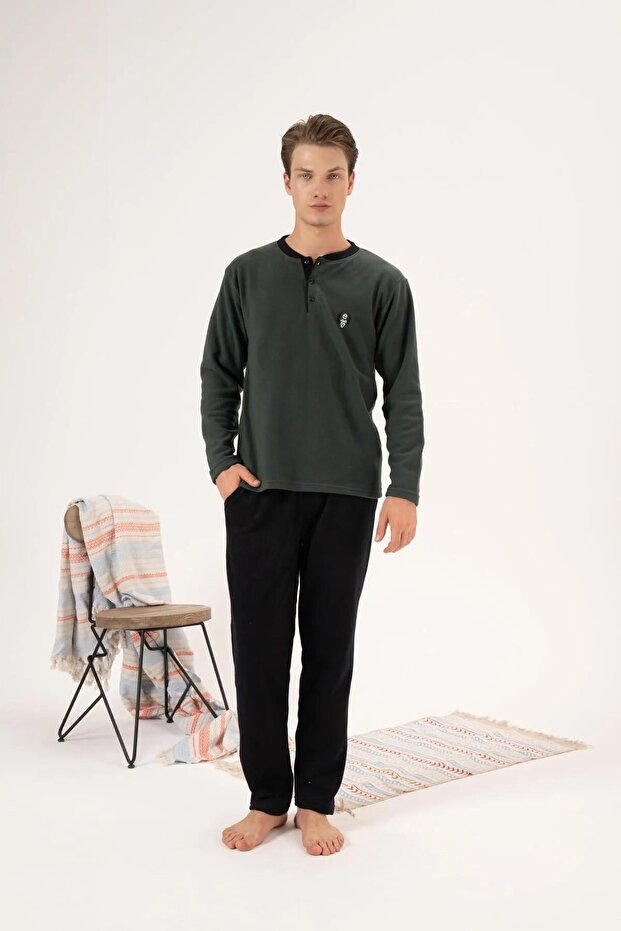 Estiva 24421 Men's Winter Fleece Button Lapel Pajamas Set
