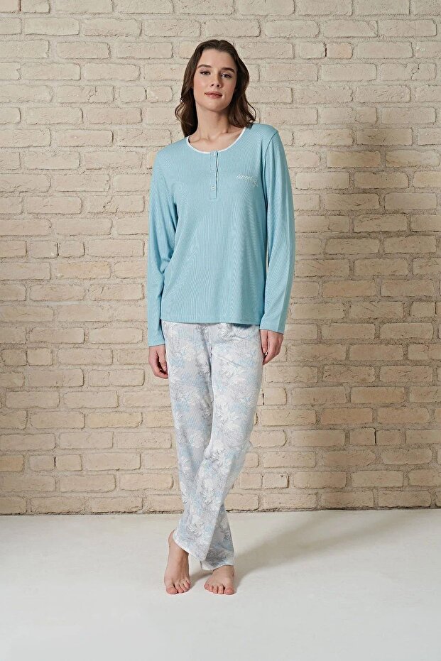 Pijadore 1722 Plus Size Women's Button-Down Long Sleeve Pajama Suit