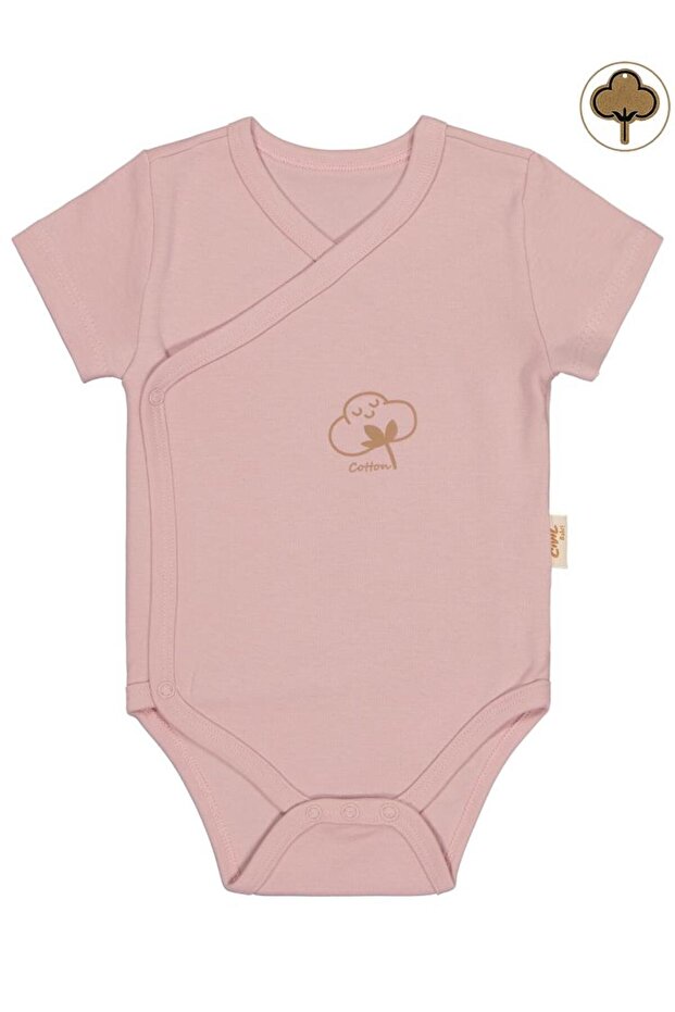 Organic Cotton Double Breasted 0-3 Months Snap Fastener Bodysuit - Pink