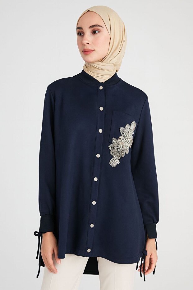 İşlemeli Süet Tunik - 1