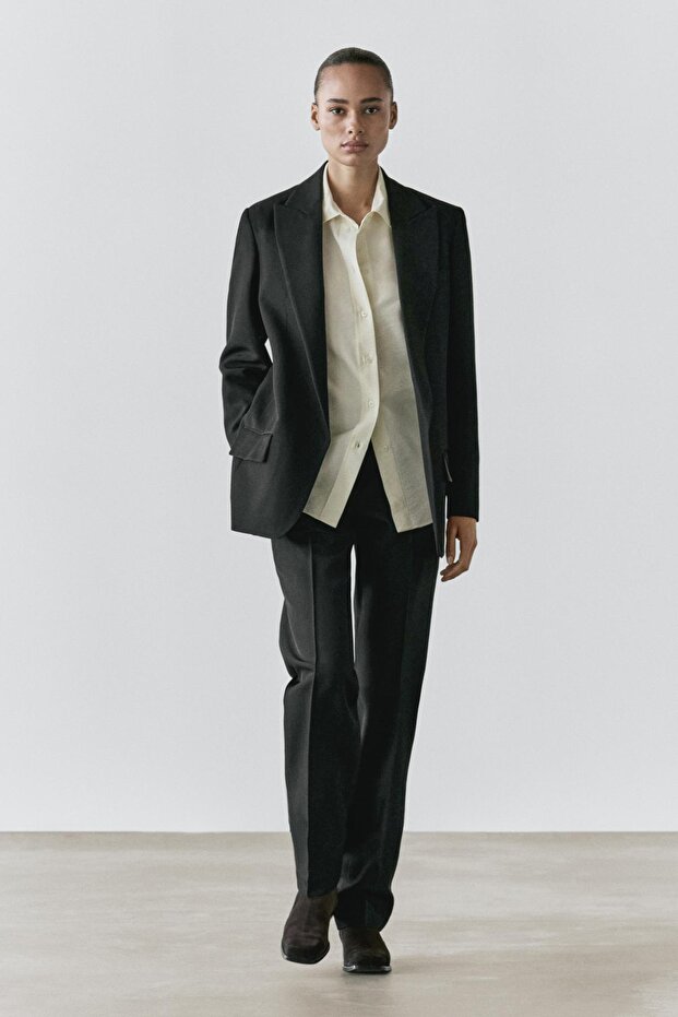 Krepe kumaş klasik blazer - 1