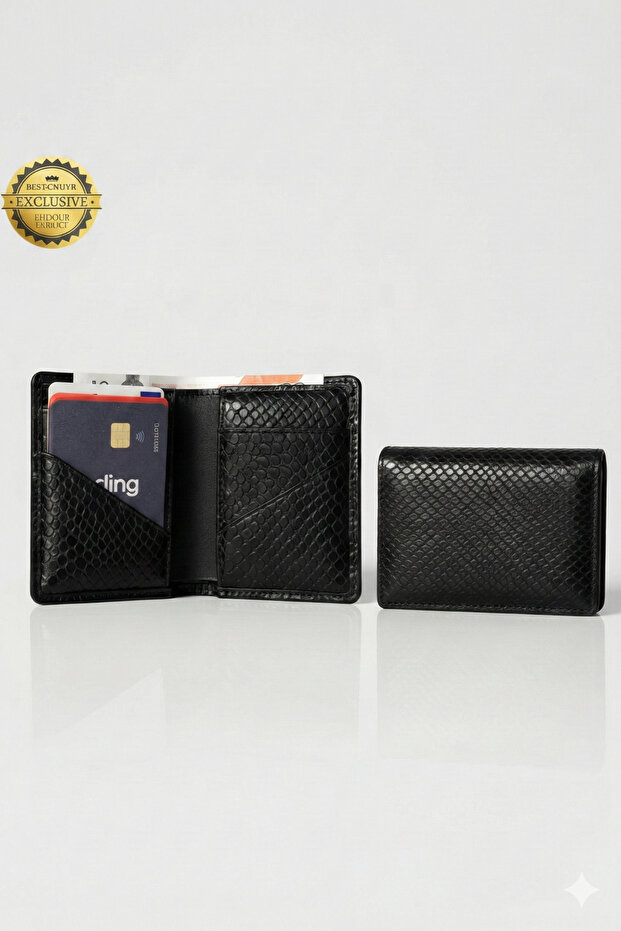 Genuine Leather Wallet Black Handmade Men's Women's Gift