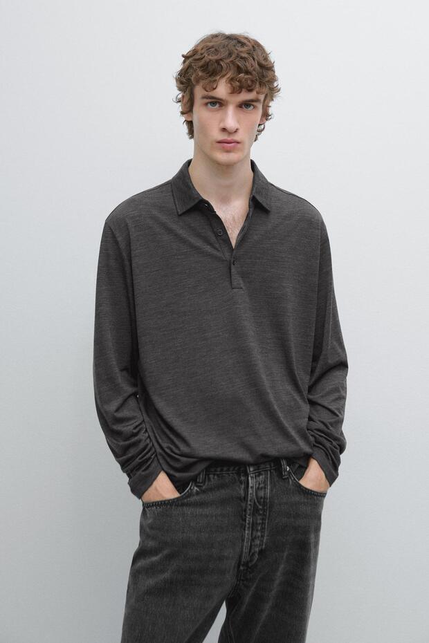 Yün karışımlı triko polo yaka kazak - 2