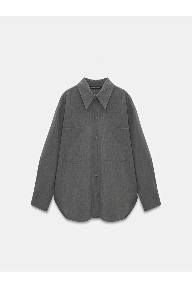 50534 Oversize Gömlek-Gri - 6