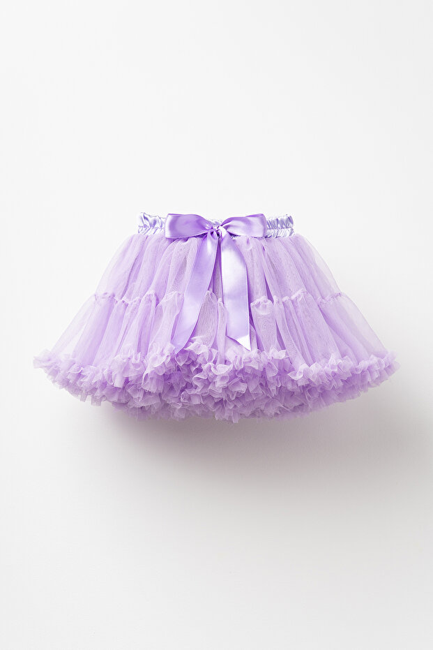 Rio Bow Detailed Lined Fluffy Carnival Tutu Skirt Lilac