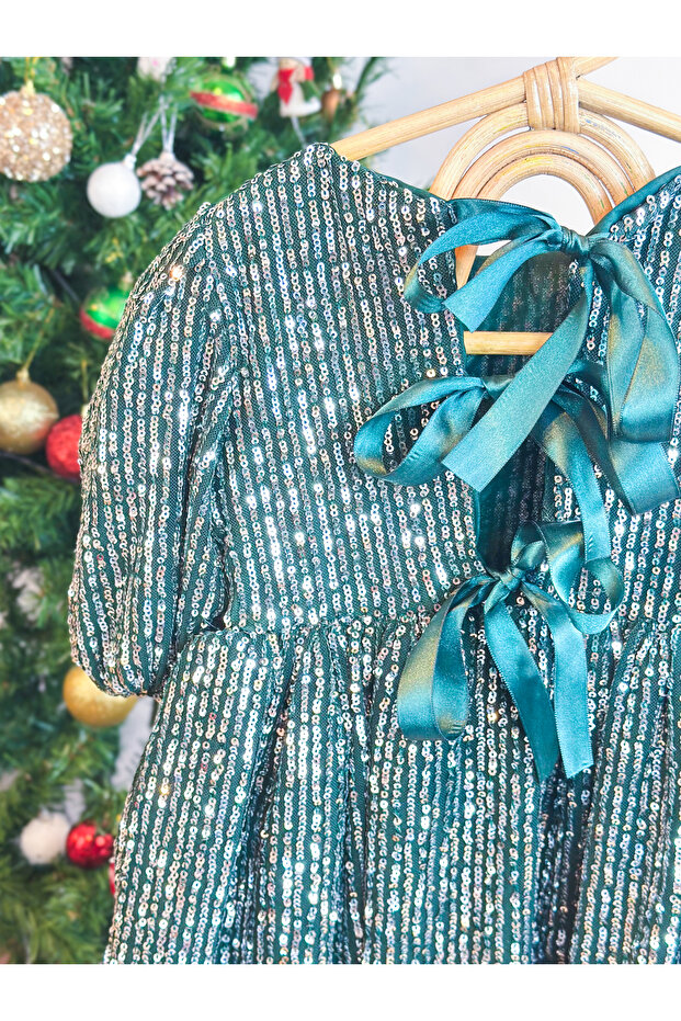 Pullu Balon Kol Elbise - 5