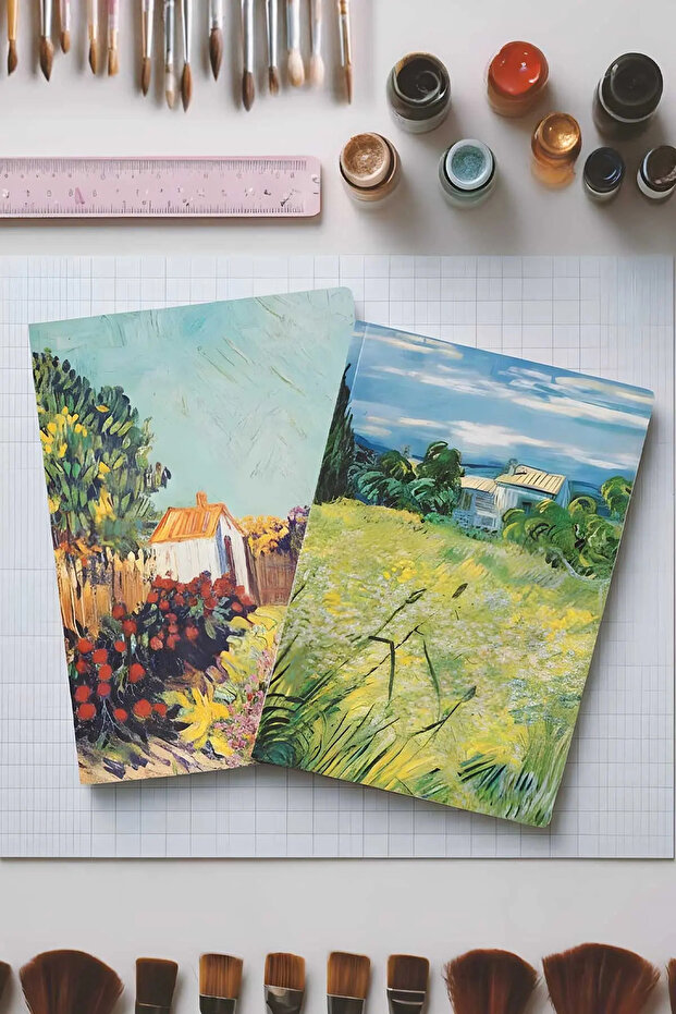 مجموعة دفاتر ملاحظات A5 غير مسطرة - دفتر يوميات، دفتر كولاج، ودفتر ملاحظات 15x21 سم من سيريز فان جوخ الثانية