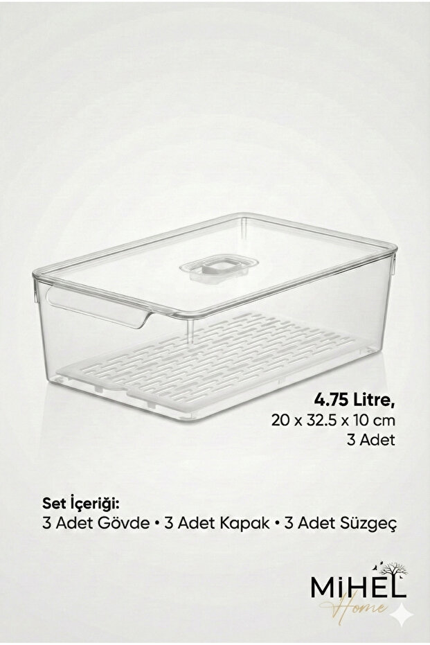 Gloss AirControl XL 3’lü Süzgeçli Havalandırmalı Kapaklı Buzdolabı & Dolap İçi Düzenleyici 4.5 Lt - 9