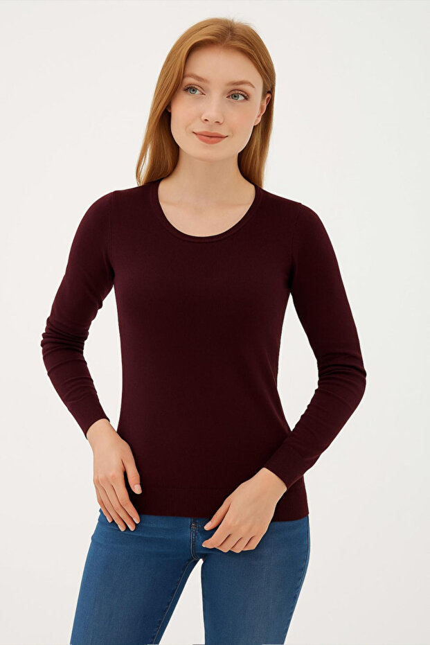 Flexible U-Neck Sweater Burgundy