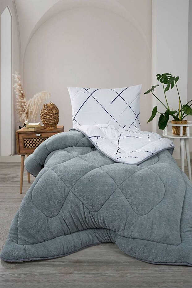 Single Double Sided Welsoft Quilt and Pillow Case Plush Wellsoft Quilt Set Smoked Square