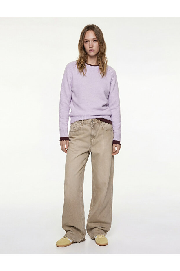 Long Sleeve Crew Neck Basic Knit Sweater with Stitching Detail
