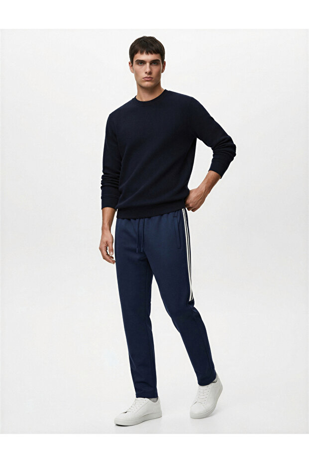 Piped Sports Jogger Sweatpants with Tie-Up Waist and Pockets