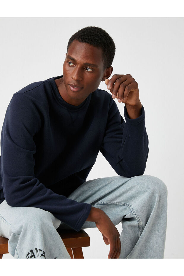 Basic Sweatshirt Şardonlu Bisiklet Yaka - 1