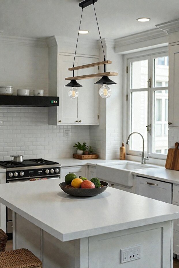 Retro Rustik Ceviz Ahşap 2'li Avize - 2