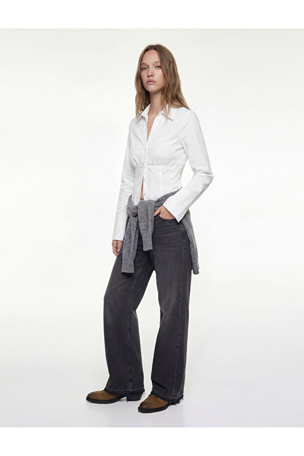 Slim Fit Buttoned Classic Collar Corset Look Long Sleeve Shirt