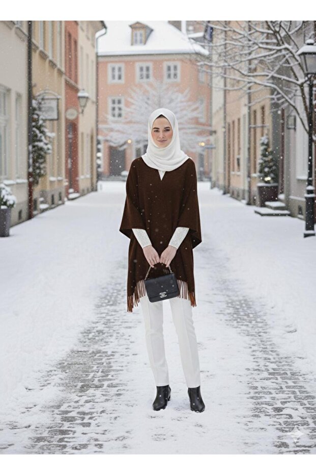 Tasseled Knitwear Standard Poncho It Will Keep You Warm in Winter, a Special Product.