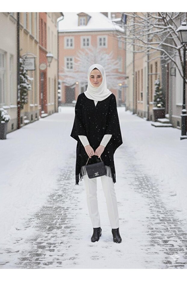 Tasseled Knitwear Standard Poncho It Will Keep You Warm in Winter, a Special Product.