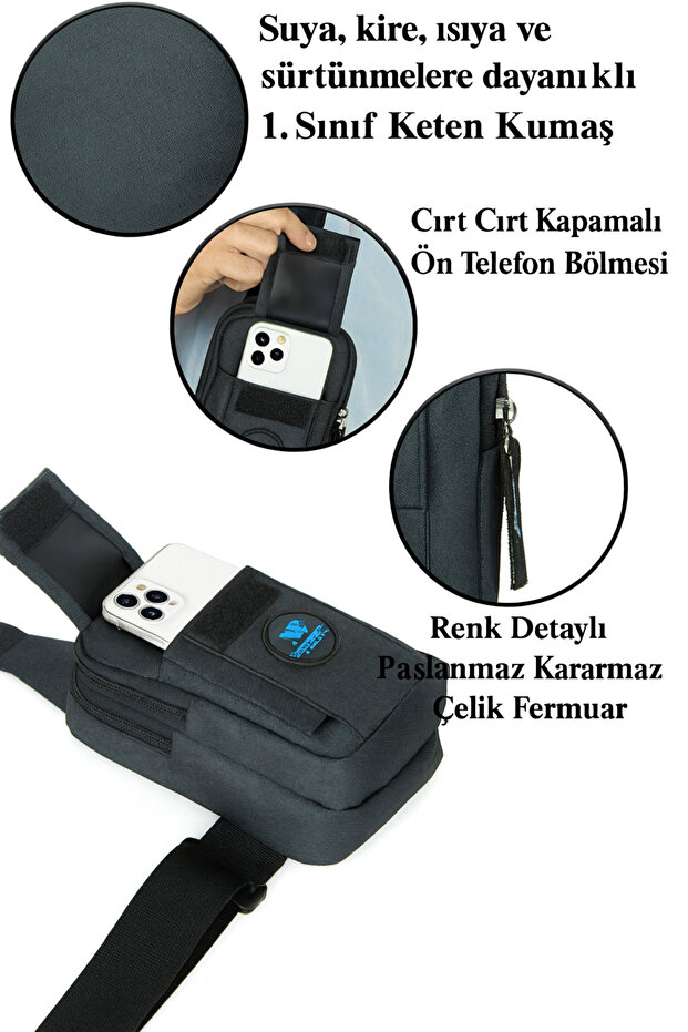 Newish Yuppy Club Keten Telefon Bölmeli Bel Ve Çapraz Omuz Çanta Göğüs Seyahet Günlük Bodybag - 7