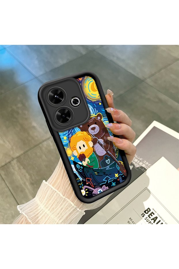 Xiaomi Poco M6 4g Compatible Black Silicone Van Gogh Starry Night Patterned Anti-Slip Phone Case
