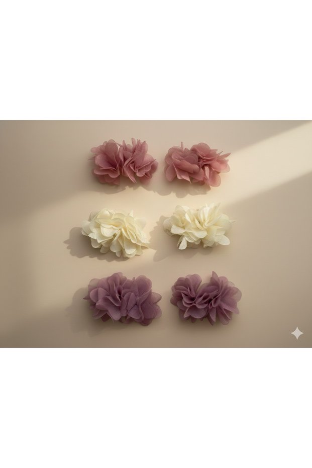 Girl's 3 Sets of 6 Pieces Clips Frida- Flower Hairpin- Dusty Rose-Cream