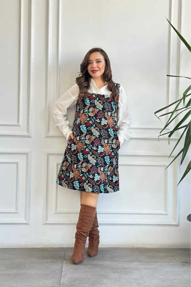 Square Neck Salopet Jile Flannel Dress