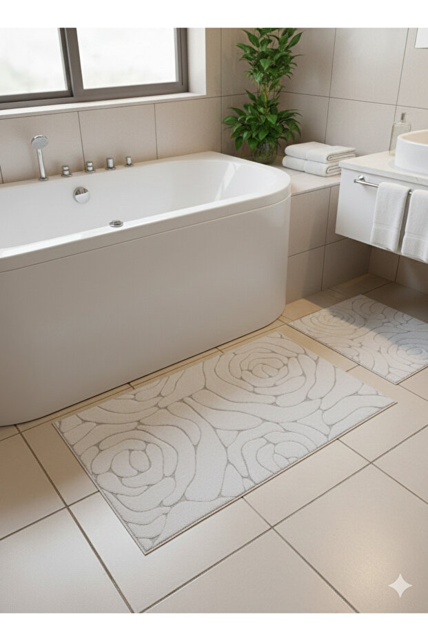 Double Bath Mat Set – Non-Slip Base, Soft Texture, Patterned White