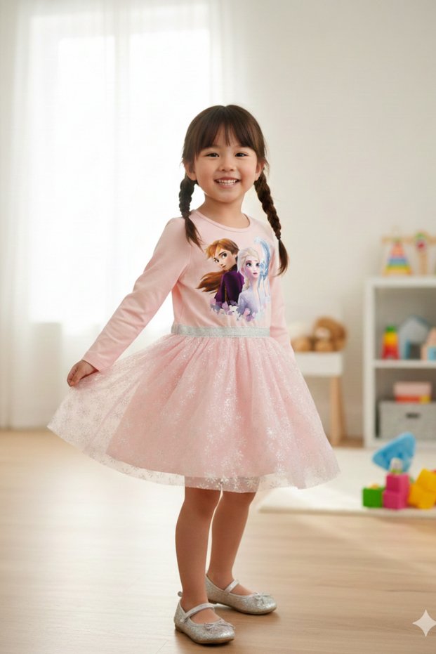 Pink Girl's Tulle Dress | Combed Cotton Long Sleeve Blouse & Fluffy Tutu Skirt Party Dress (3-8 Years)