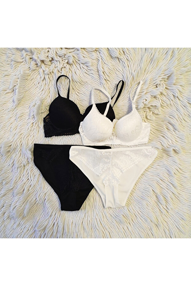 Women's 2-Pack Black and White Padded Underwire Bra Set